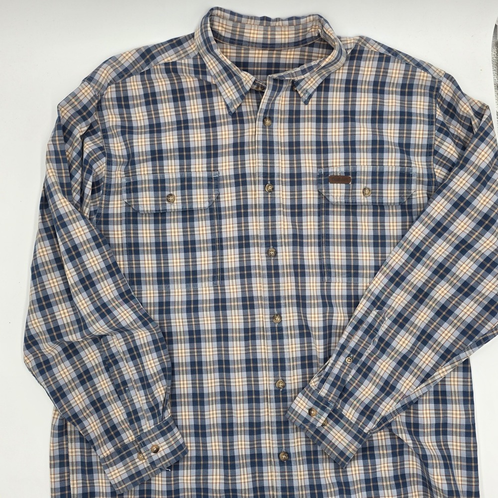 Carhartt Mens Blue Tan Plaid Long Sleeve Button Down Work Shirt S152INT